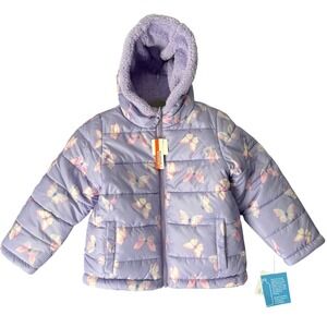 Falls Creek Kids 5T Reversible Puffer Coat Purple Butterfly Sherpa Insulated New